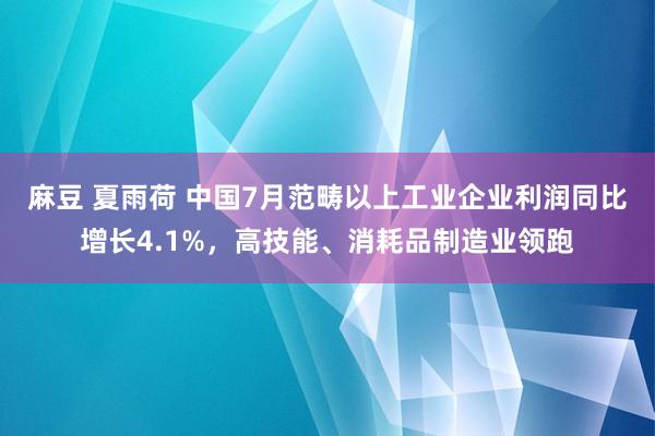 麻豆 夏雨荷 中国7月范畴以上工业企业利润同比增长4.1%，高技能、消耗品制造业领跑